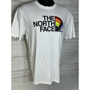 EUC! NORTH FACE  Mens Large White Short Sleeve T-Shirt Rainbow Multicolor Cotton